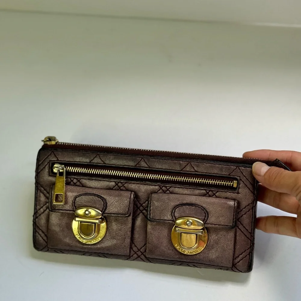 Marc Jacobs Quilted Leather Wallet Purse Cardholder Clutch Bag in Purple - Y2K